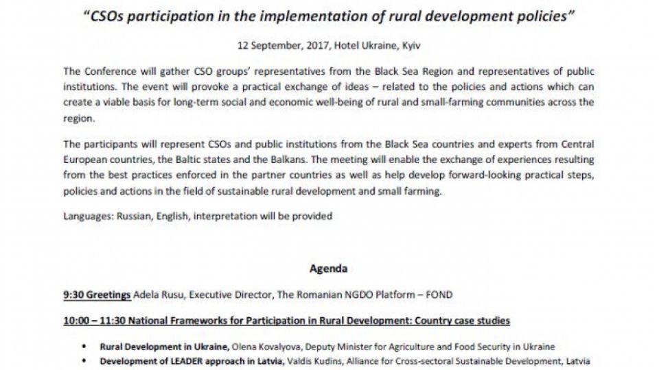 Civil society organizations participation in the implementation of rural development policies